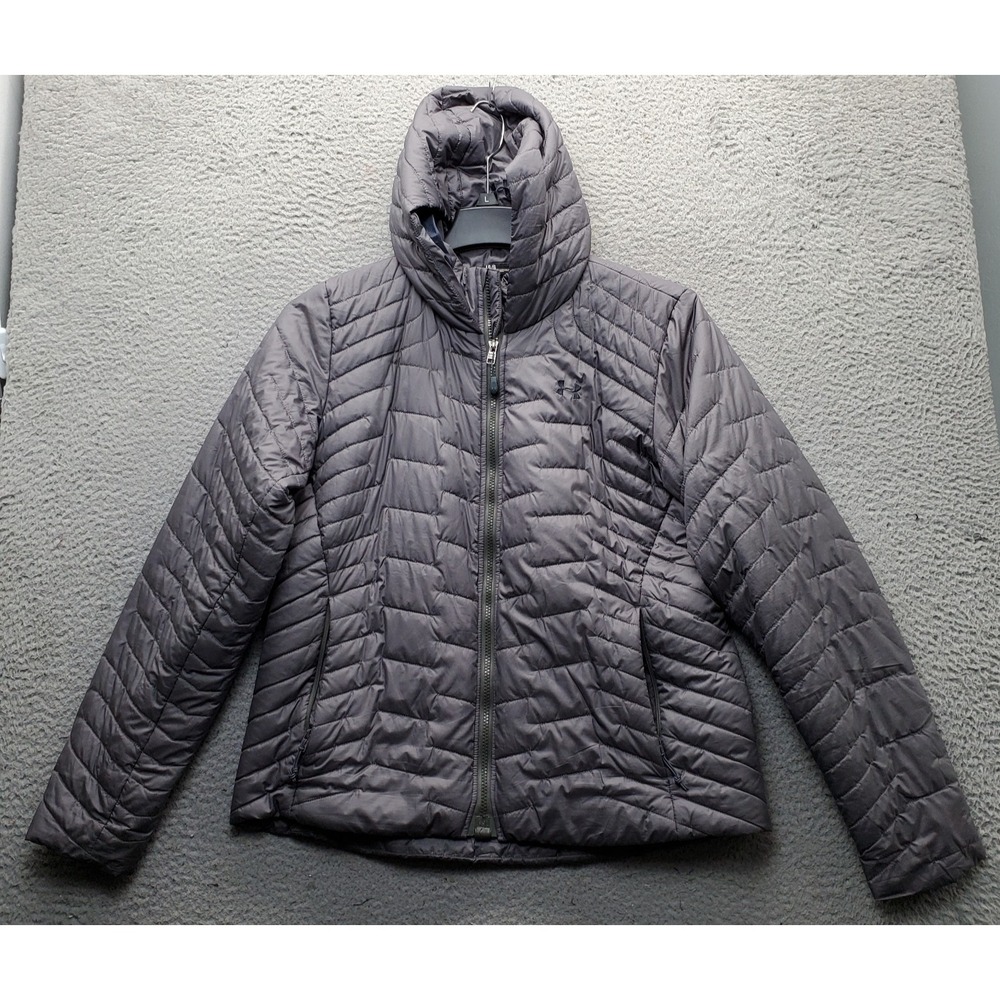 Under Armour Storm2 Puffer Jacket Mens Large Gray Hooded Winter Warm Full Zip